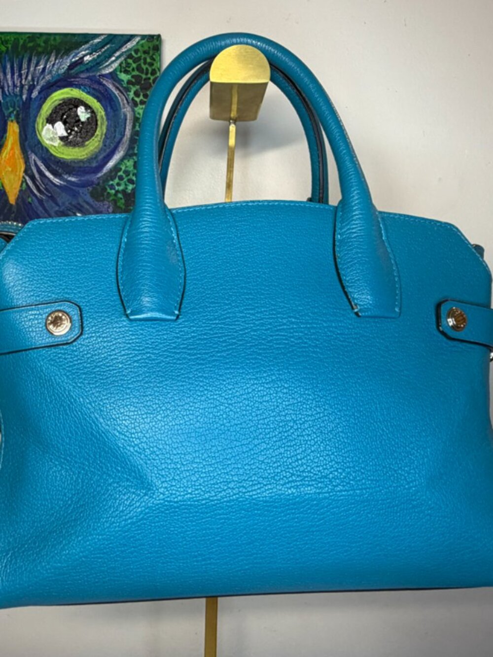 henri bendel Carlyle Satchel Turquoise Leather Crossbody Bag EUC - Picture 2 of 7